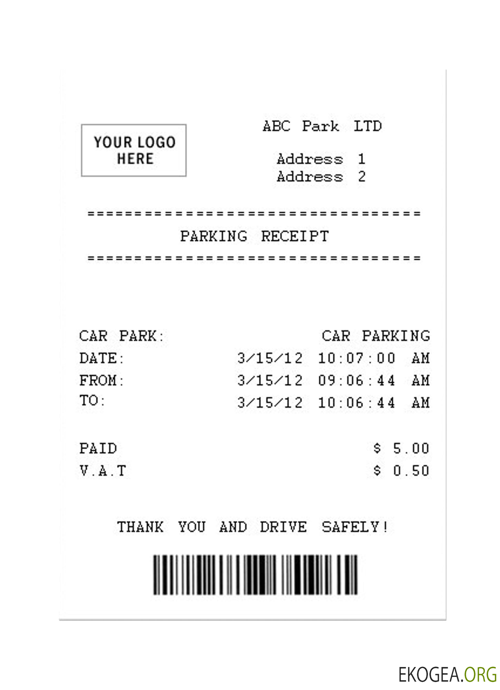 Échantillon de reçu de PARKING